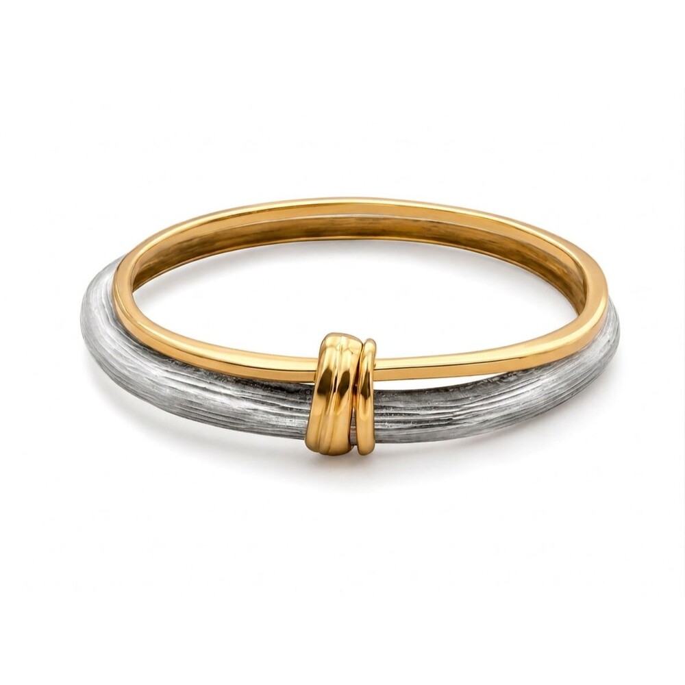Alexis Bittar Signed AB Clear Lucite Gold Bangle Bracelet Textured Twisted Knot